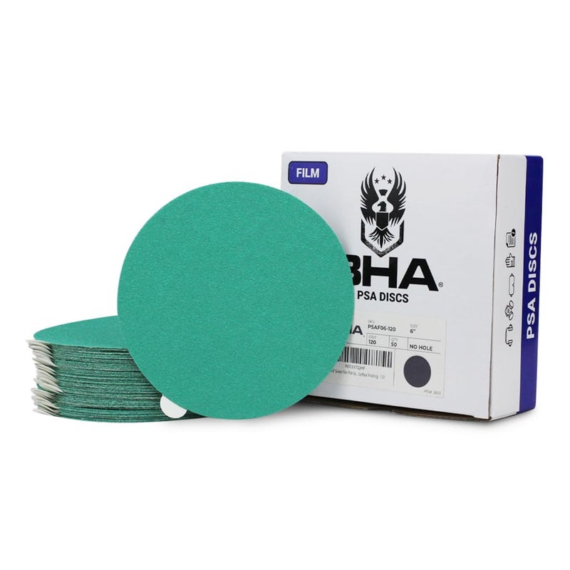 BHA 6” Green Film PSA Self Adhesive Sanding Discs - 50 Pack - Wet/Dry, Sticky Back, Premium Aluminum Oxide for Long-Lasting, Low-Dust & Load Resistant Sanding and Surface Finishing - 800 Grits - Image 1